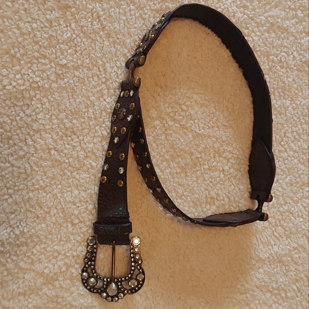 🌺 Like New Brown Leather & Studded Western Belt